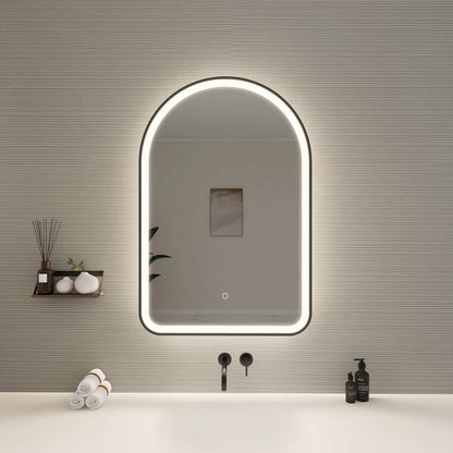 36 Inch Arch LED Front and Backlit Wall Mirror in Black