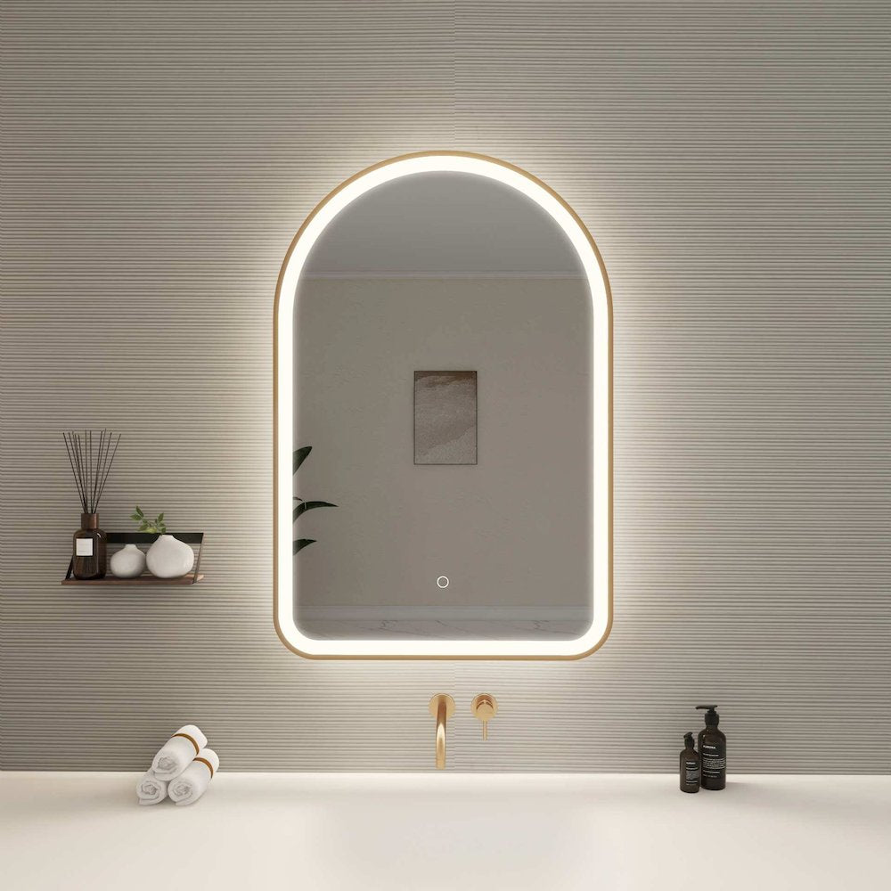 36 Inch Arch LED Front and Backlit Wall Mirror in Satin Gold