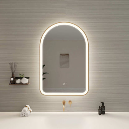 36 Inch Arch LED Front and Backlit Wall Mirror in Satin Gold