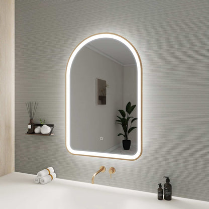36 Inch Arch LED Front and Backlit Wall Mirror in Satin Gold