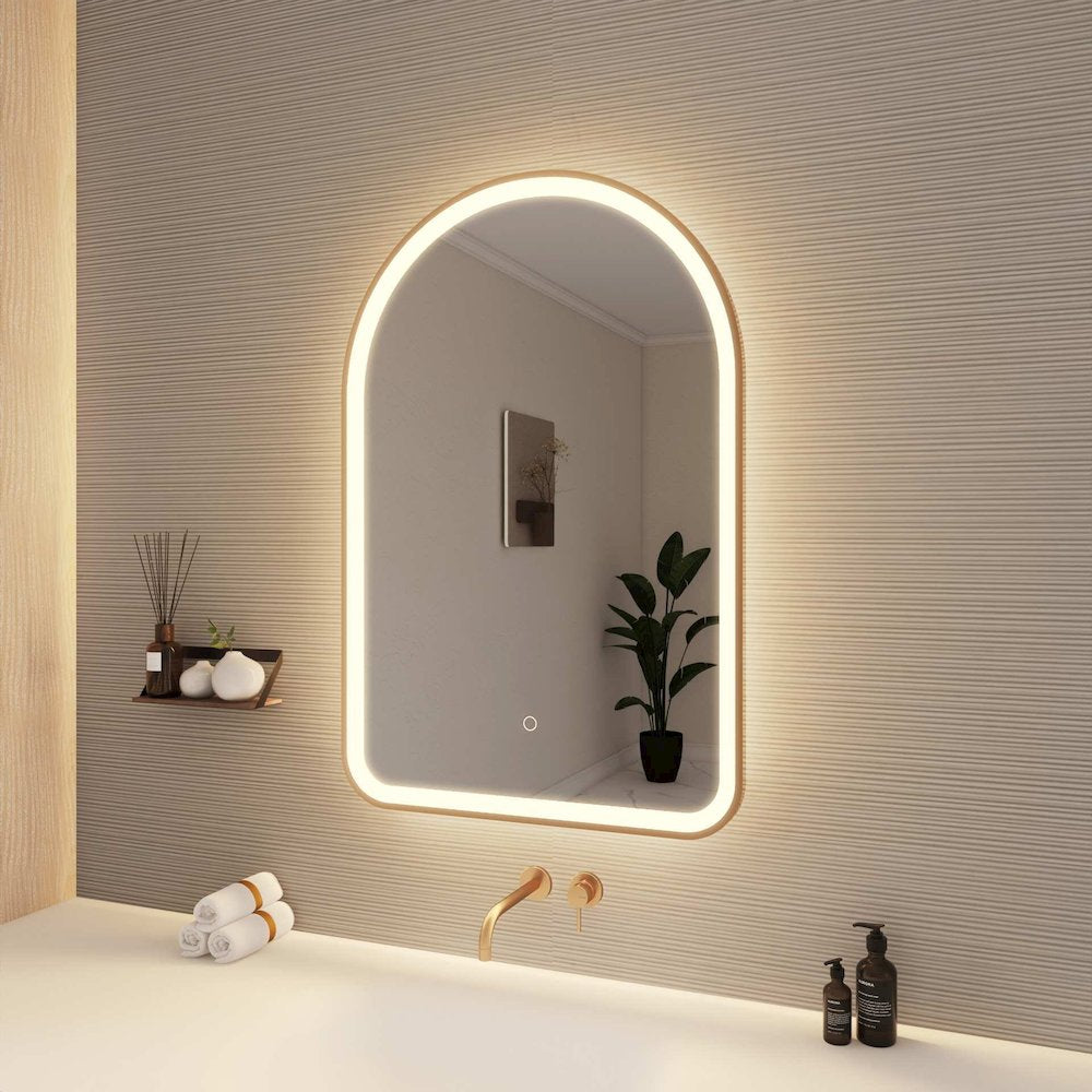 36 Inch Arch LED Front and Backlit Wall Mirror in Satin Gold