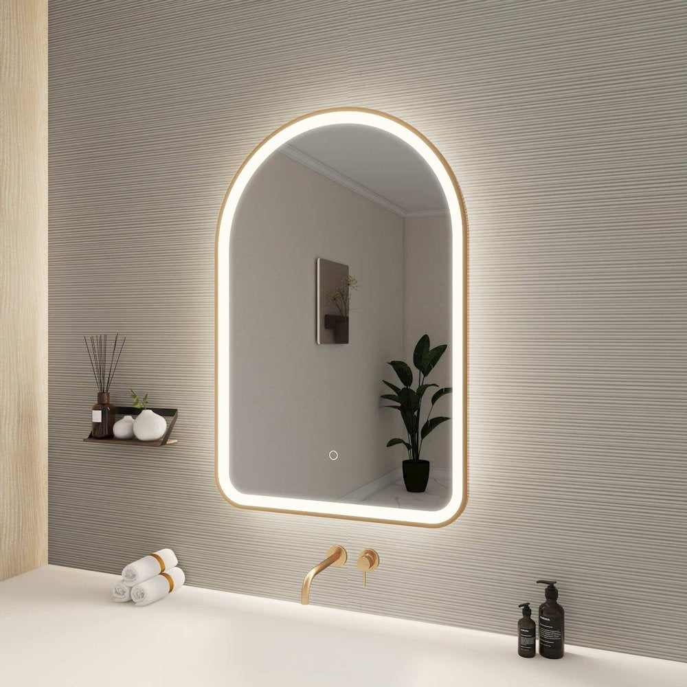 36 Inch Arch LED Front and Backlit Wall Mirror in Satin Gold