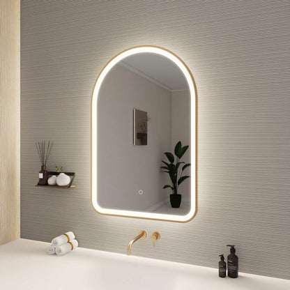 36 Inch Arch LED Front and Backlit Wall Mirror in Satin Gold