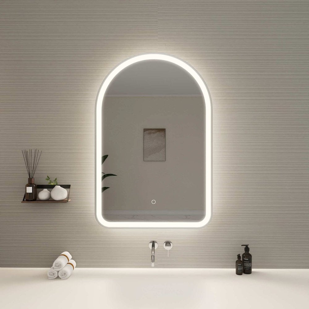 36 Inch Arch LED Front and Backlit Wall Mirror in Silver