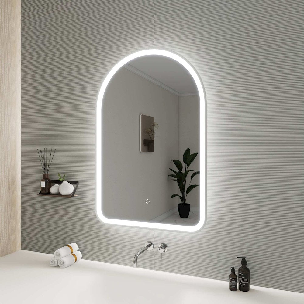36 Inch Arch LED Front and Backlit Wall Mirror in Silver