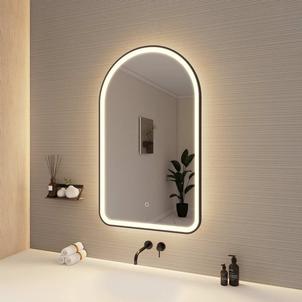 40 Inch Arch LED Front and Backlit Wall Mirror in Black