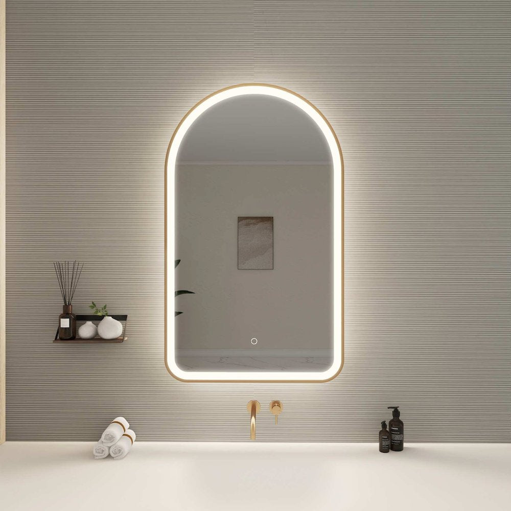 40 Inch Arch LED Front and Backlit Wall Mirror in Satin Gold