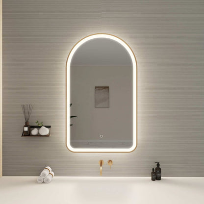 40 Inch Arch LED Front and Backlit Wall Mirror in Satin Gold