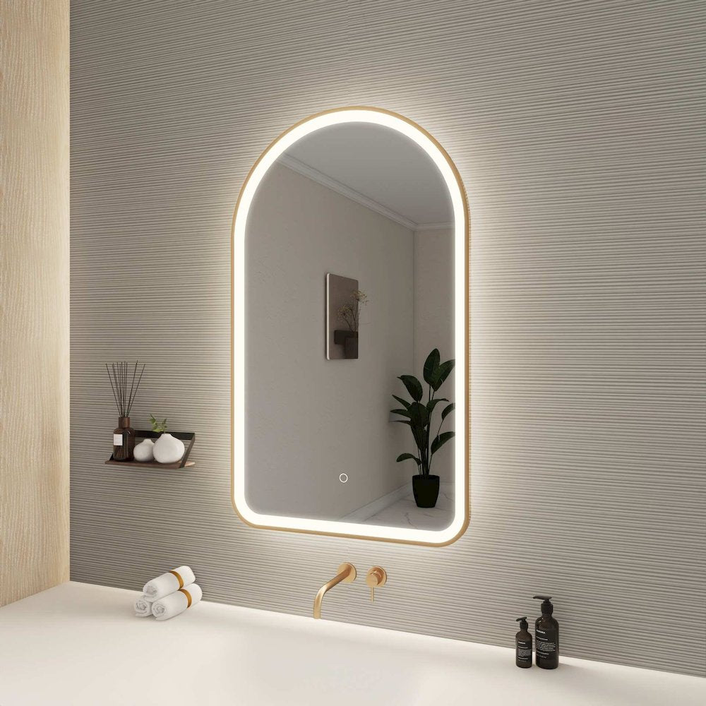 40 Inch Arch LED Front and Backlit Wall Mirror in Satin Gold