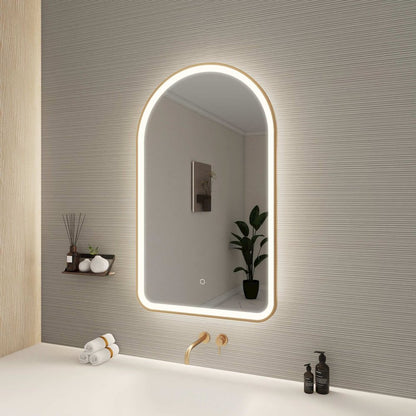 40 Inch Arch LED Front and Backlit Wall Mirror in Satin Gold