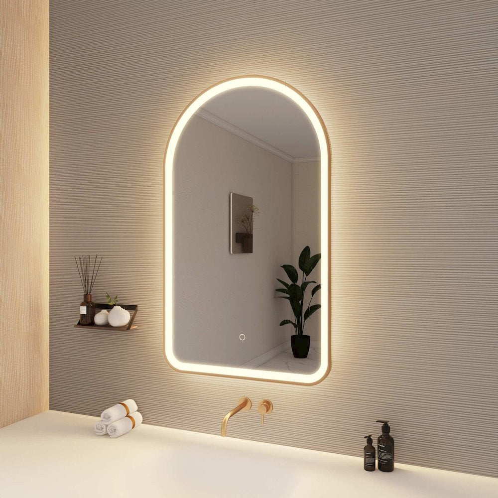 40 Inch Arch LED Front and Backlit Wall Mirror in Satin Gold