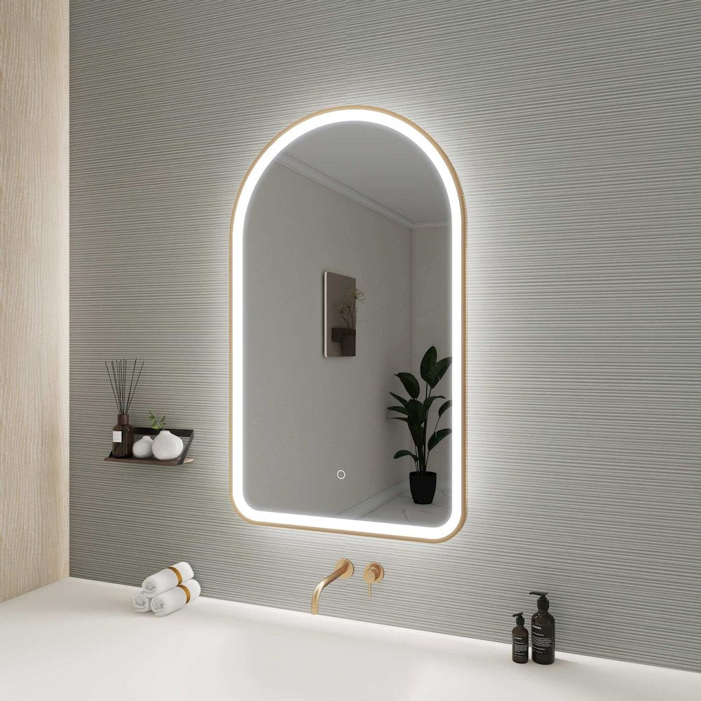 40 Inch Arch LED Front and Backlit Wall Mirror in Satin Gold