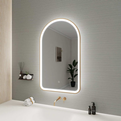 40 Inch Arch LED Front and Backlit Wall Mirror in Satin Gold
