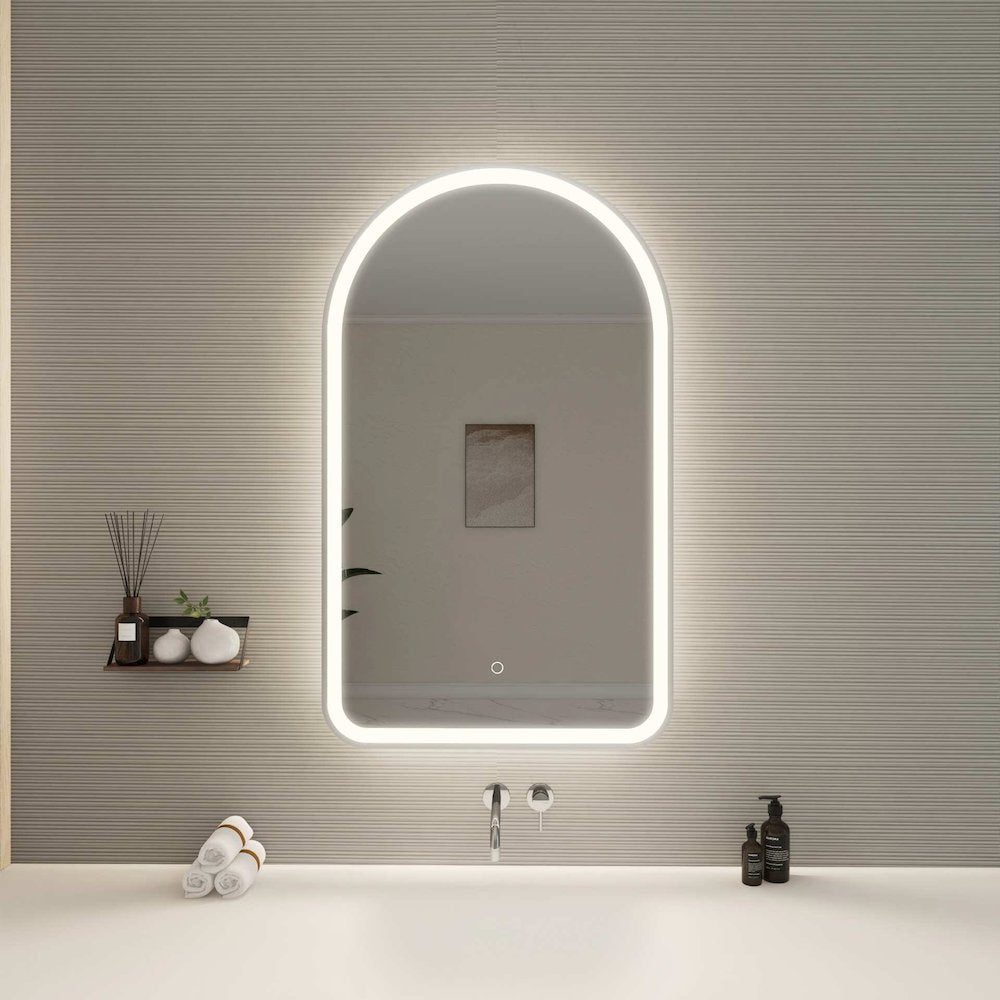 40 Inch Arch LED Front and Backlit Wall Mirror in Silver