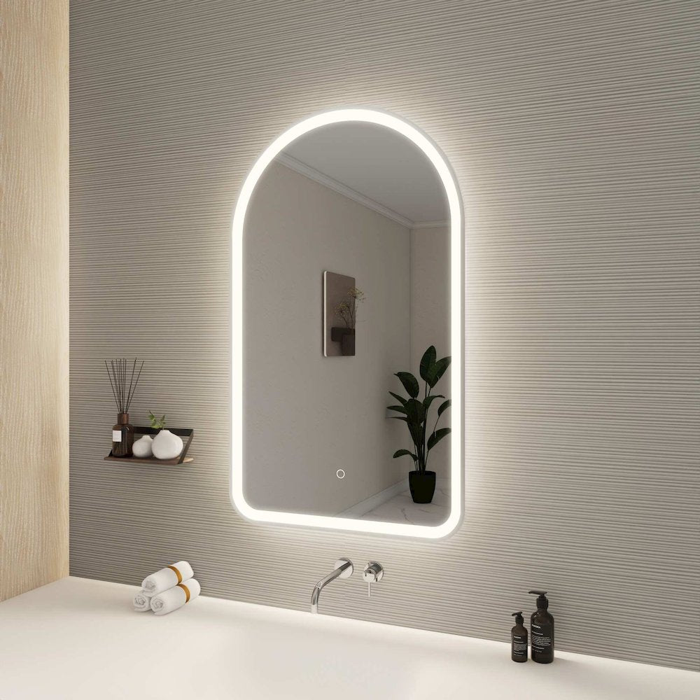 40 Inch Arch LED Front and Backlit Wall Mirror in Silver