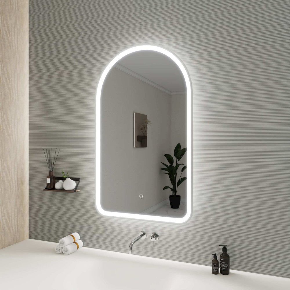 40 Inch Arch LED Front and Backlit Wall Mirror in Silver