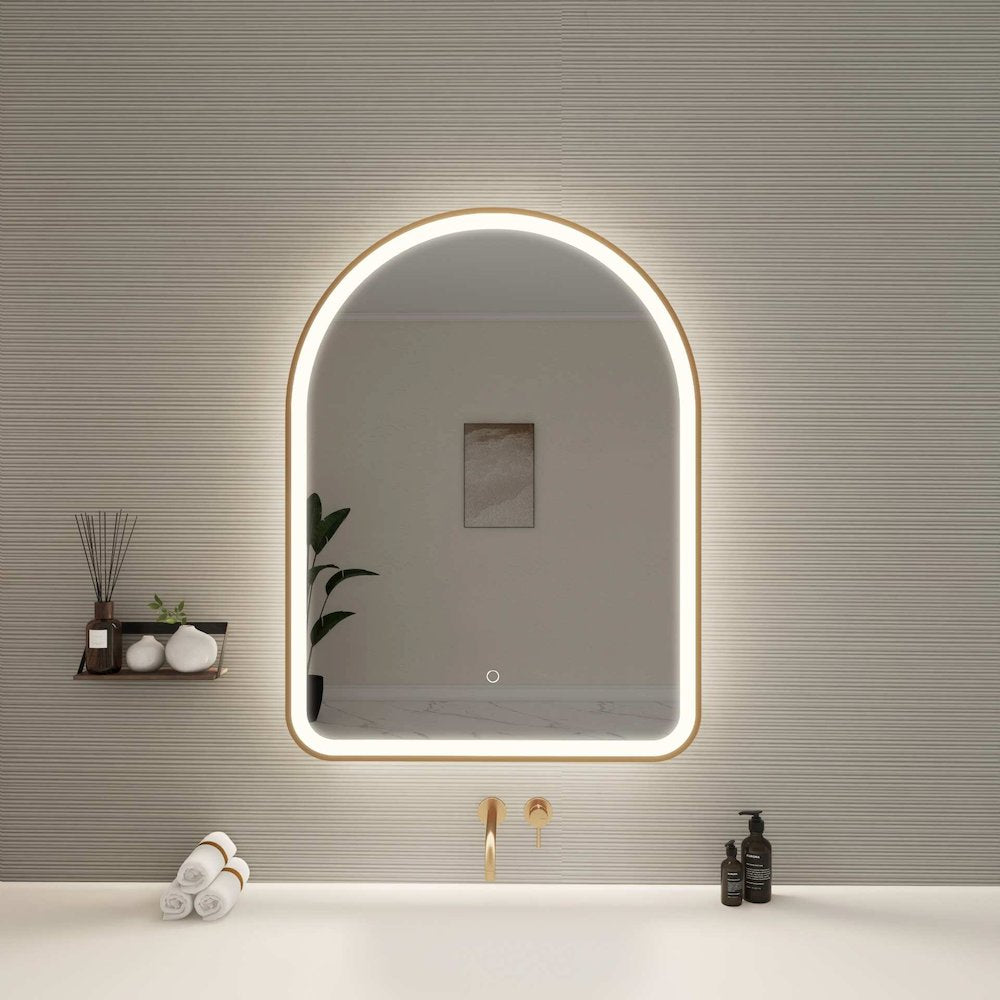 36 Inch Arch LED Front and Backlit Wall Mirror in Satin Gold