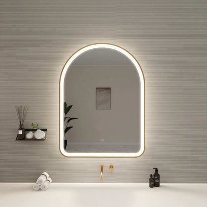 36 Inch Arch LED Front and Backlit Wall Mirror in Satin Gold