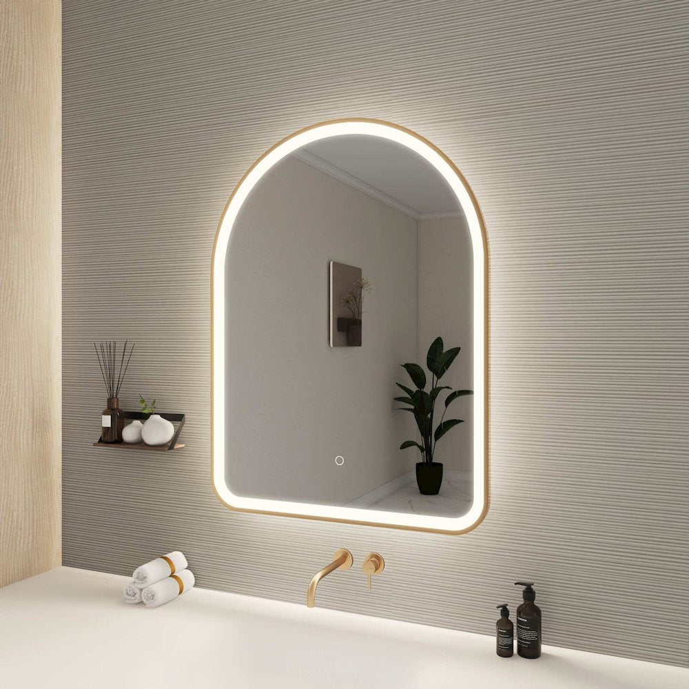 36 Inch Arch LED Front and Backlit Wall Mirror in Satin Gold