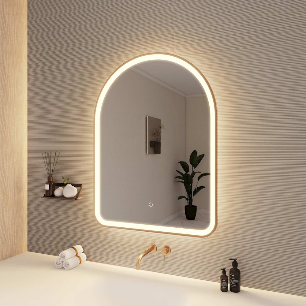 36 Inch Arch LED Front and Backlit Wall Mirror in Satin Gold