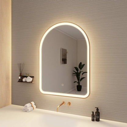 36 Inch Arch LED Front and Backlit Wall Mirror in Satin Gold