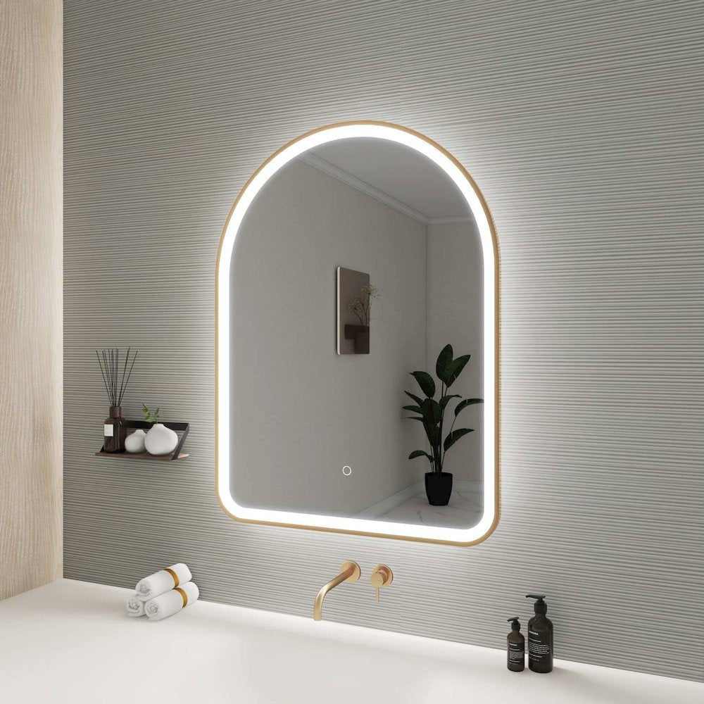 36 Inch Arch LED Front and Backlit Wall Mirror in Satin Gold