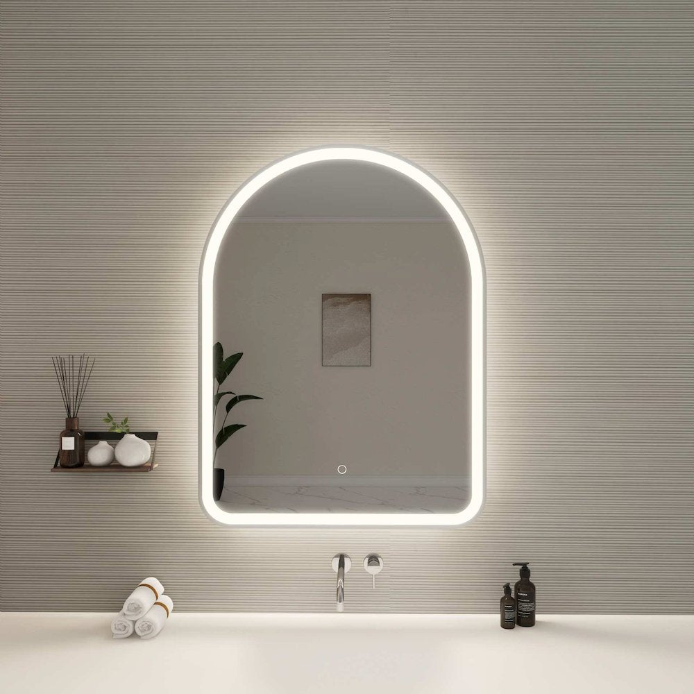36 Inch Arch LED Front and Backlit Wall Mirror in Silver