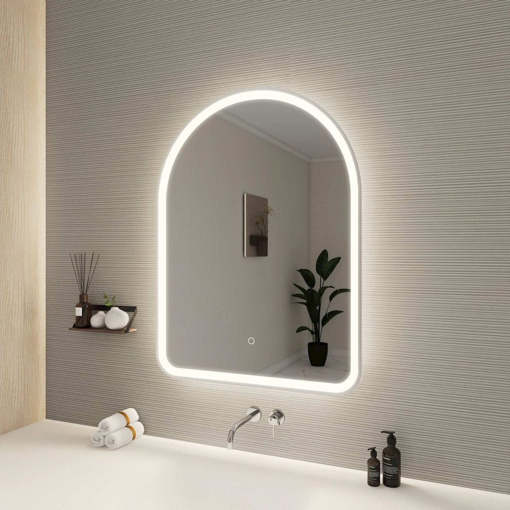 36 Inch Arch LED Front and Backlit Wall Mirror in Silver