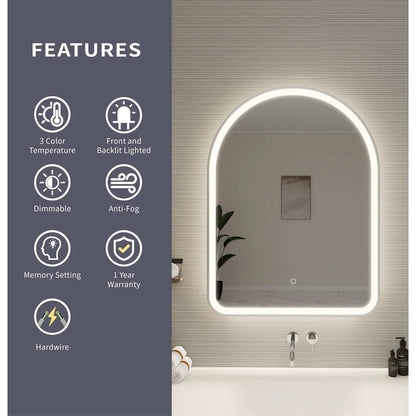 36 Inch Arch LED Front and Backlit Wall Mirror in Silver