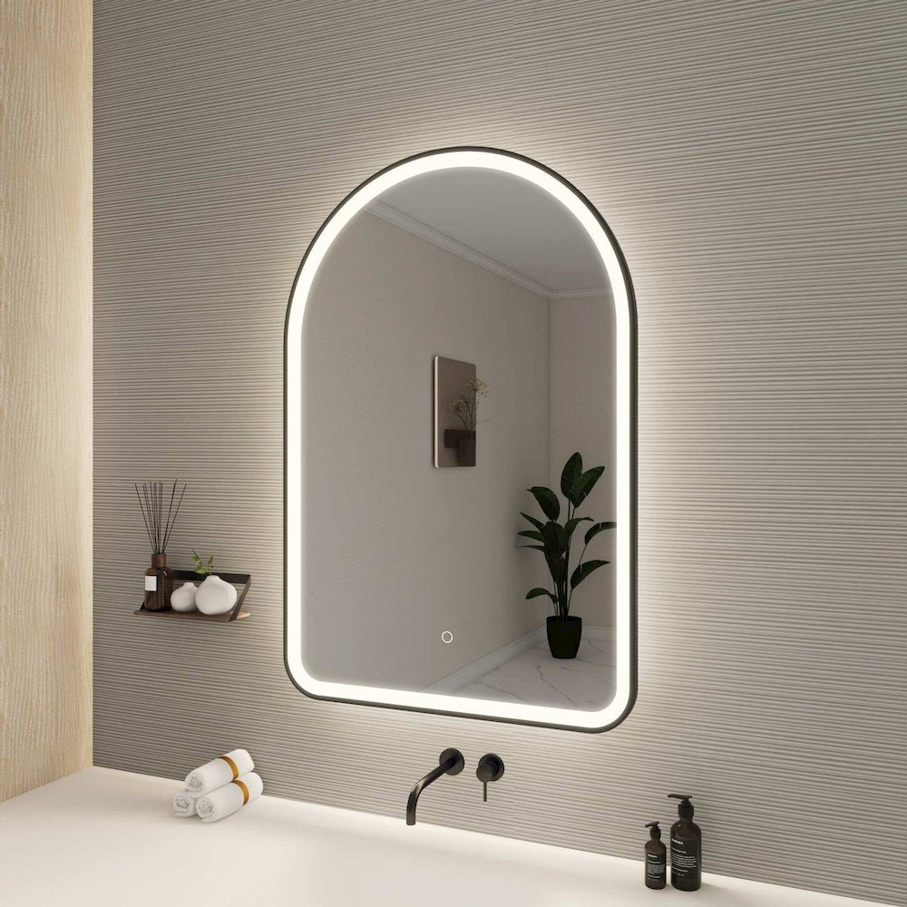 40 Inch Arch LED Front and Backlit Wall Mirror in Black