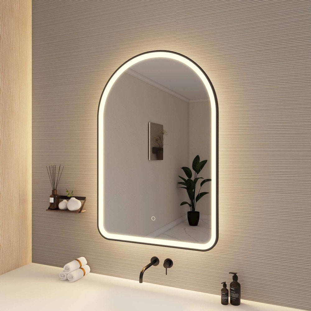 40 Inch Arch LED Front and Backlit Wall Mirror in Black