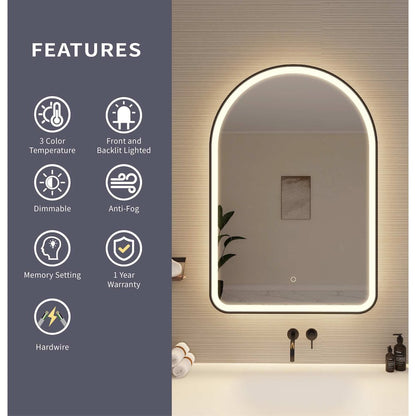 40 Inch Arch LED Front and Backlit Wall Mirror in Black