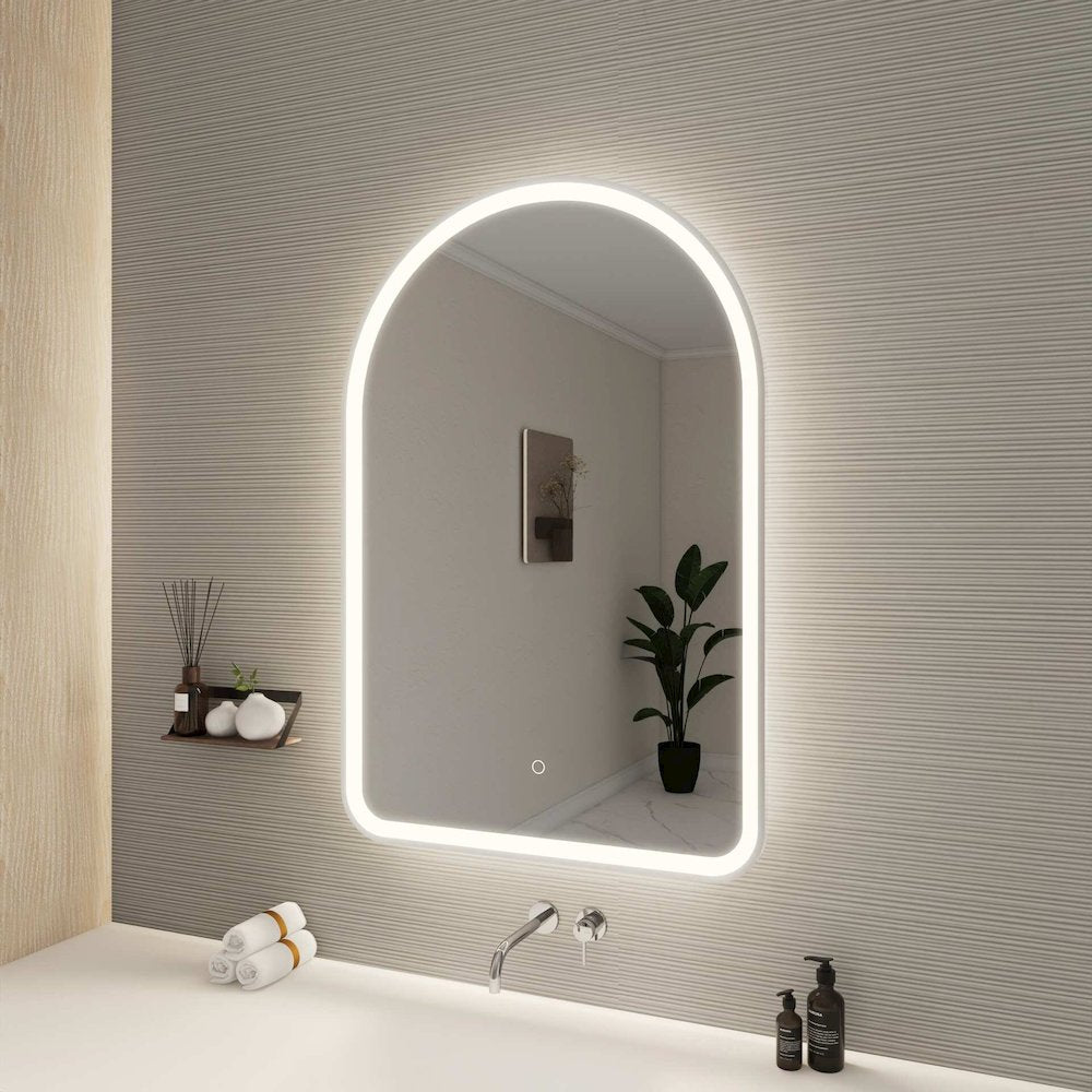 40 Inch Arch LED Front and Backlit Wall Mirror in Silver