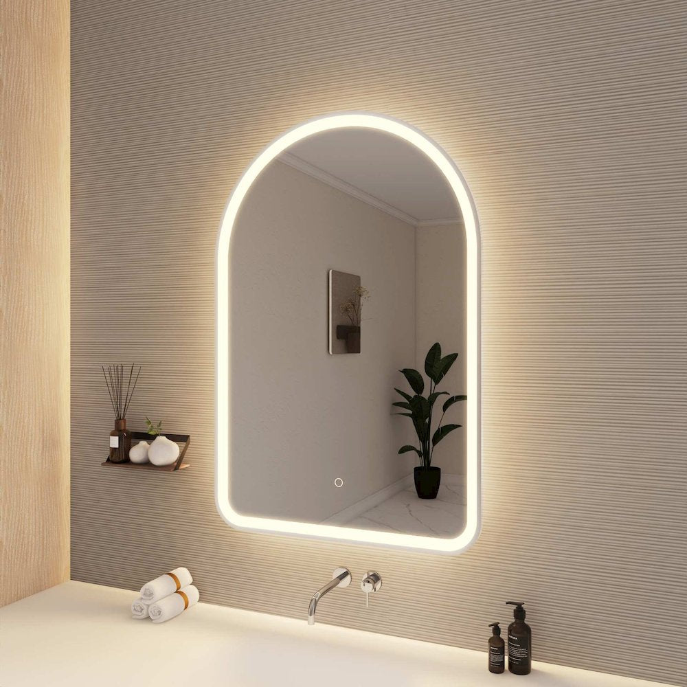 40 Inch Arch LED Front and Backlit Wall Mirror in Silver