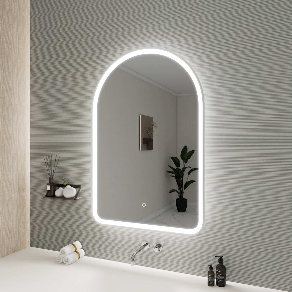 40 Inch Arch LED Front and Backlit Wall Mirror in Silver