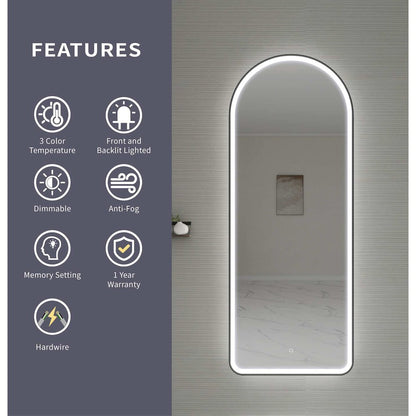 72 Inch Arch LED Front and Backlit Wall Mirror in Black