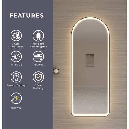 72 Inch Arch LED Front and Backlit Wall Mirror in Black