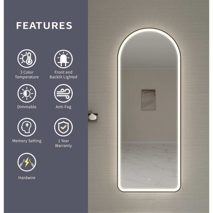 72 Inch Arch LED Front and Backlit Wall Mirror in Black
