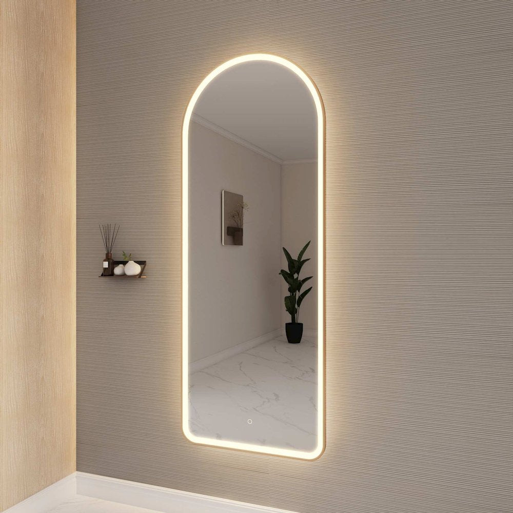 72 Inch Arch LED Front and Backlit Wall Mirror in Satin Gold