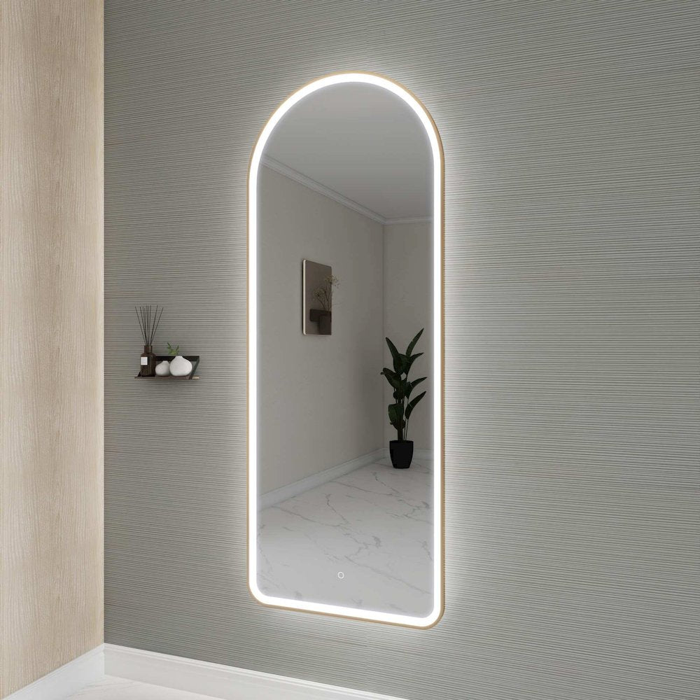 72 Inch Arch LED Front and Backlit Wall Mirror in Satin Gold