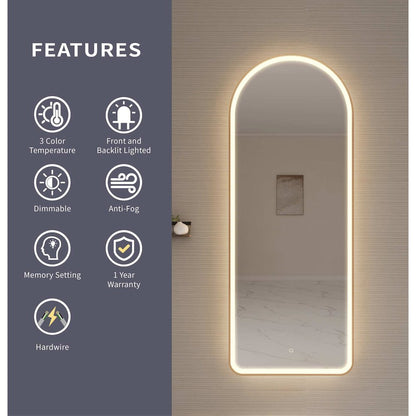 72 Inch Arch LED Front and Backlit Wall Mirror in Satin Gold