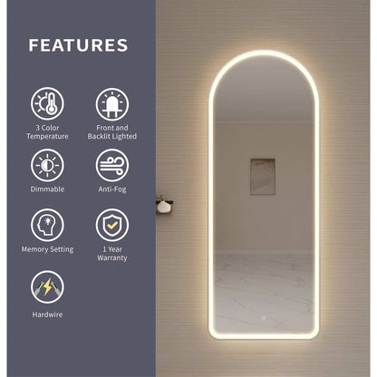 72 Inch Arch LED Front and Backlit Wall Mirror in Silver