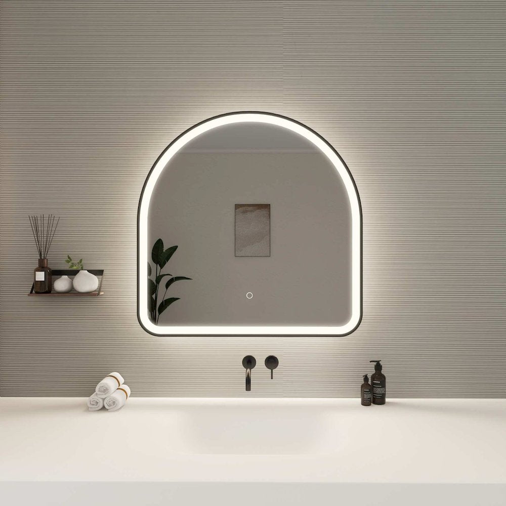 30 Inch Arch LED Front and Backlit Wall Mirror in Black