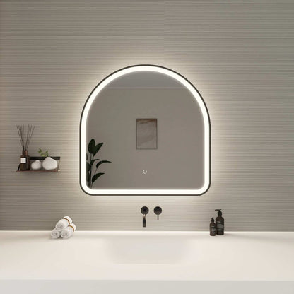 30 Inch Arch LED Front and Backlit Wall Mirror in Black