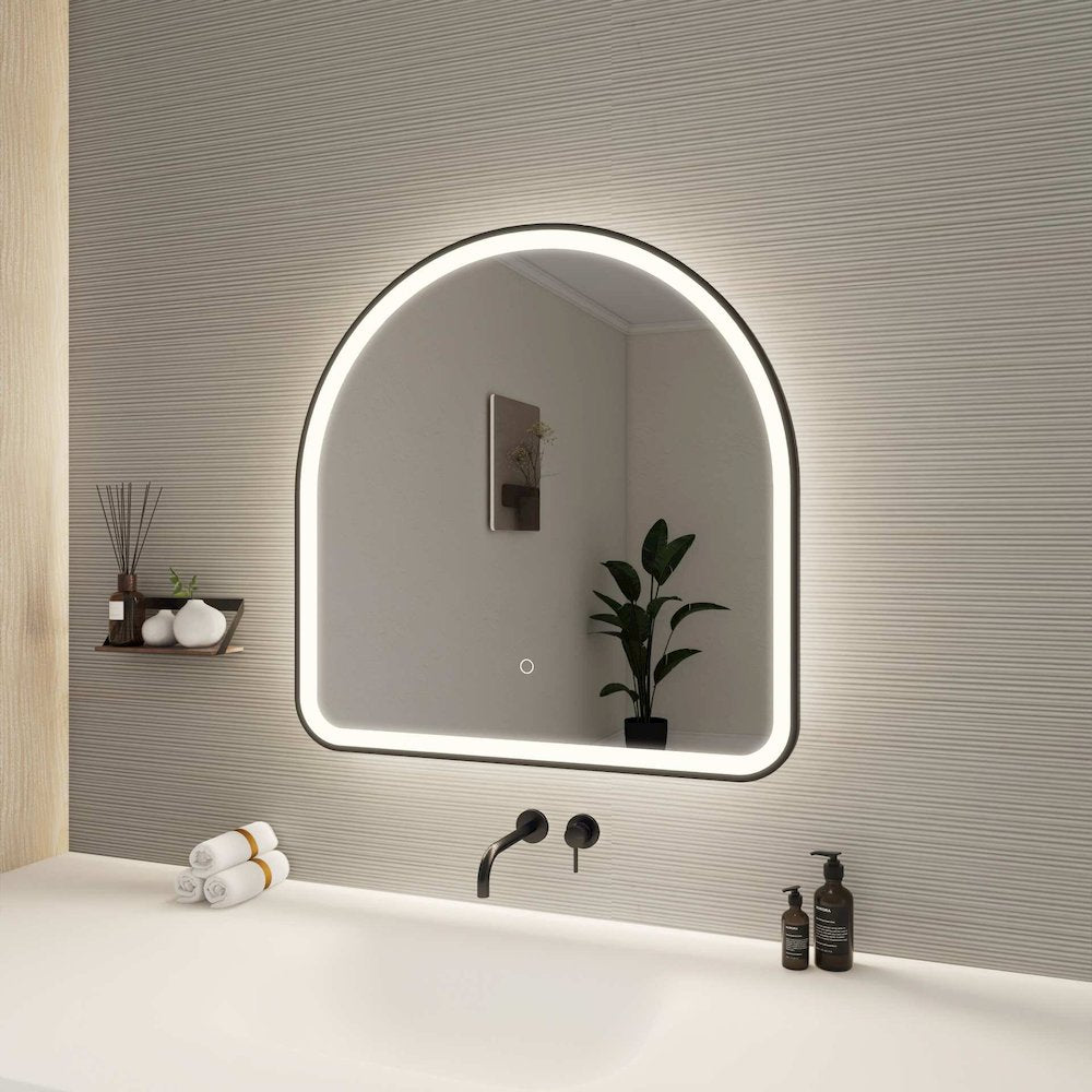 30 Inch Arch LED Front and Backlit Wall Mirror in Black