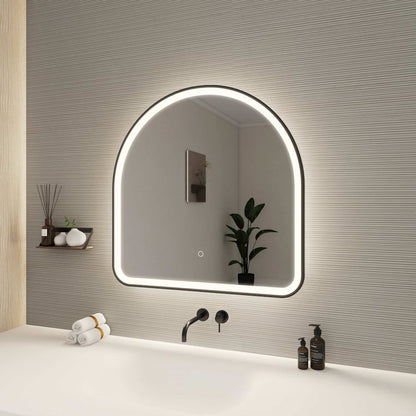 30 Inch Arch LED Front and Backlit Wall Mirror in Black