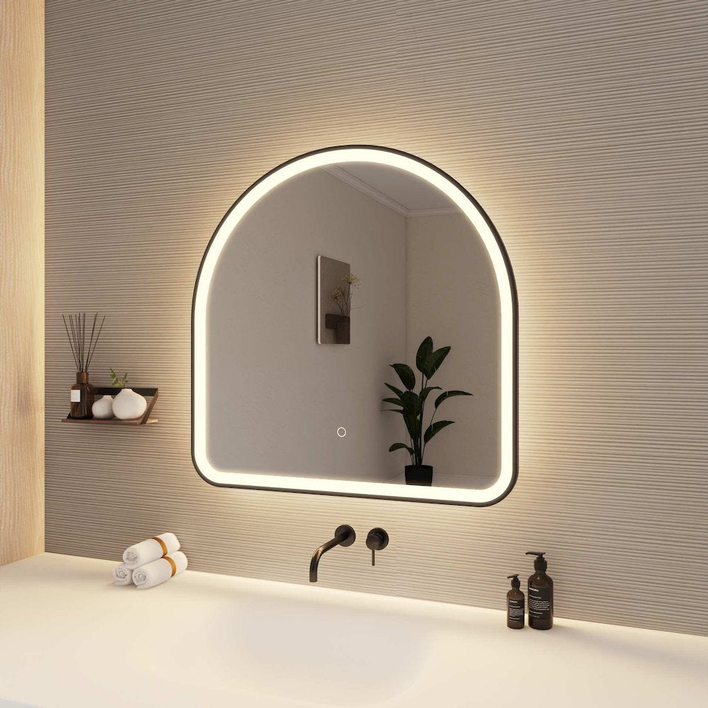 30 Inch Arch LED Front and Backlit Wall Mirror in Black