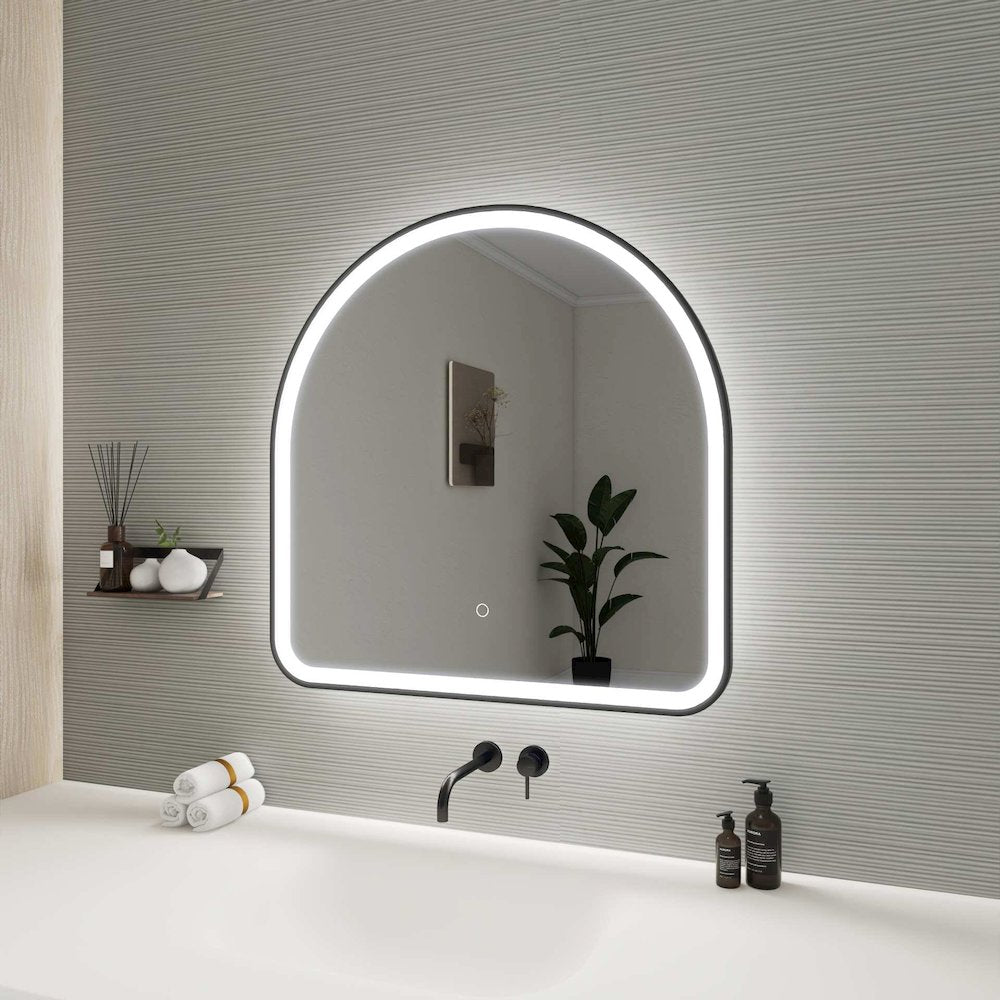 30 Inch Arch LED Front and Backlit Wall Mirror in Black