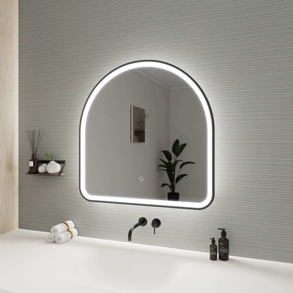 30 Inch Arch LED Front and Backlit Wall Mirror in Black