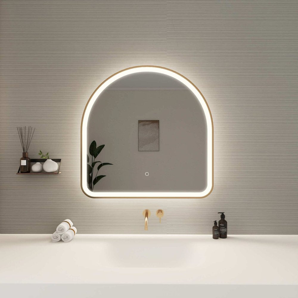 30 Inch Arch LED Front and Backlit Wall Mirror in Satin Gold
